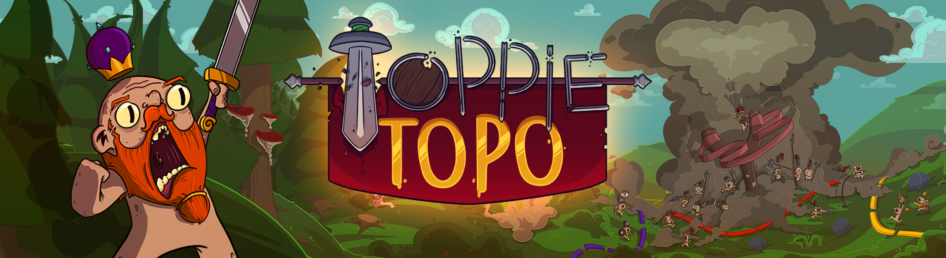 markting banner for Toppie Topo, showing the logo and character competing over Territory
